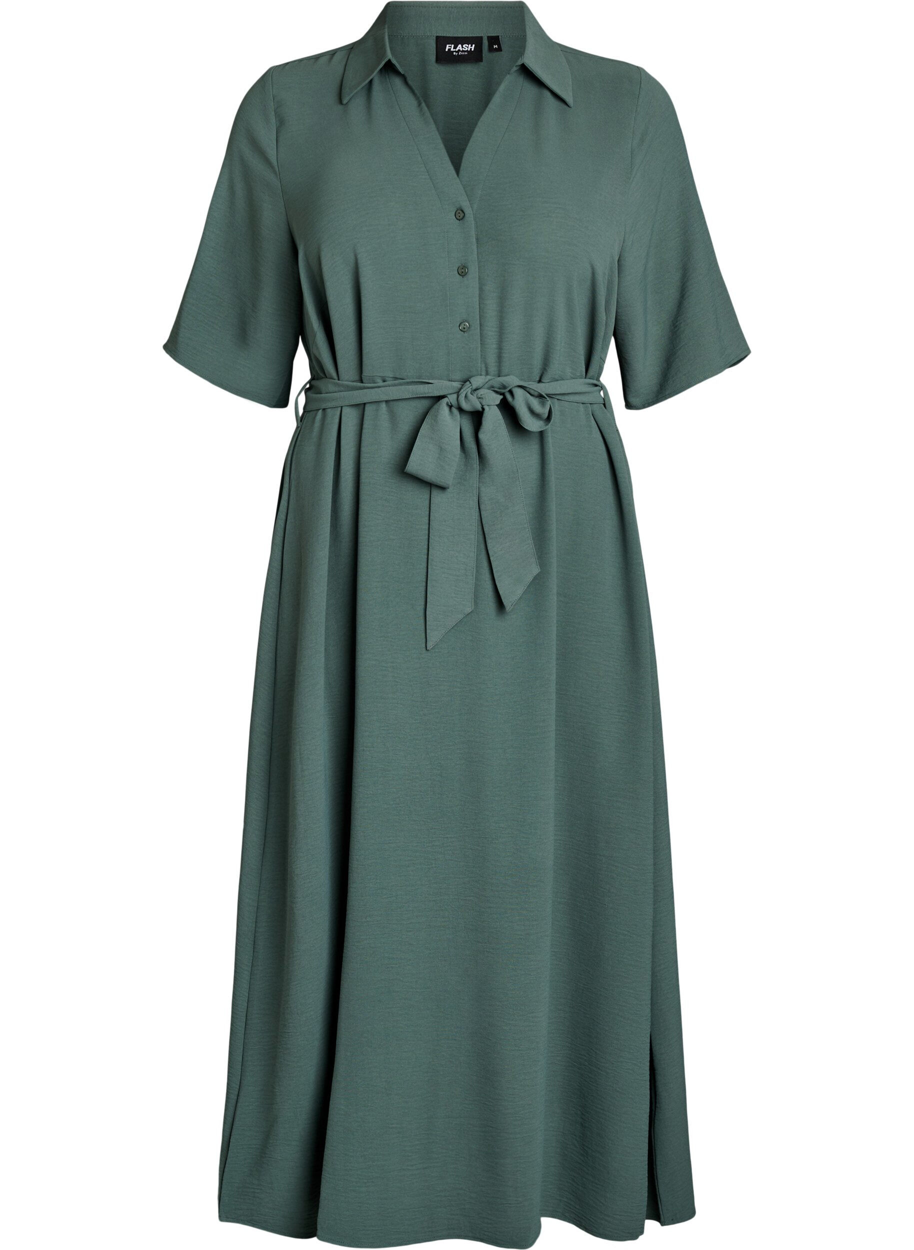 Midi shirt dress with tie belt