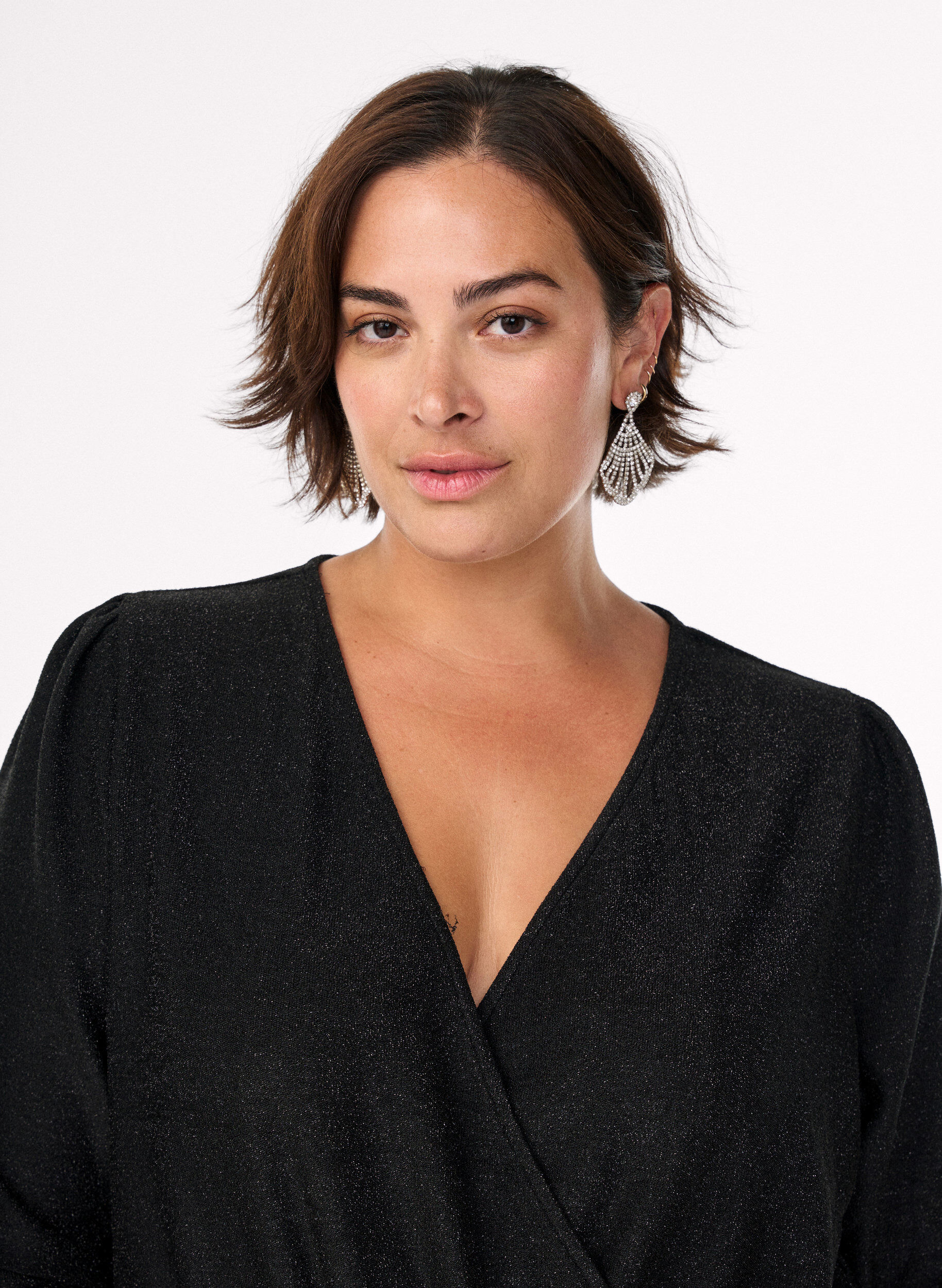 Zizzifashion Jumpsuit with glitter and tie-belt, Black, Model image number 2