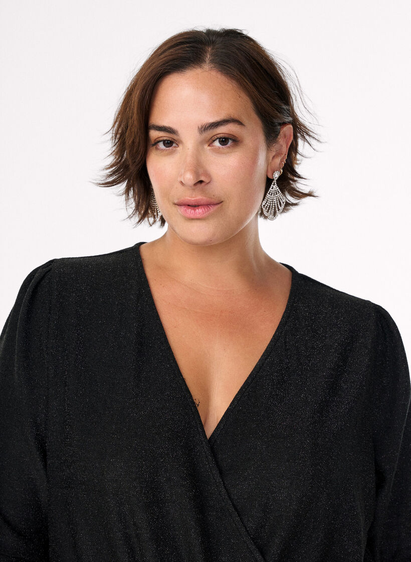 Jumpsuit with glitter and tie-belt, Black, Model image number 2