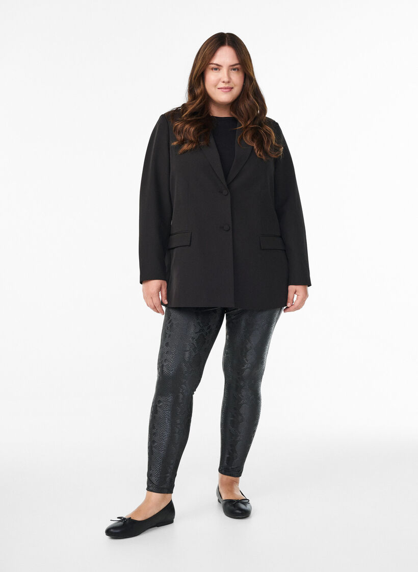 Leggings in faux leather with animal pattern, Black, Model image number 1