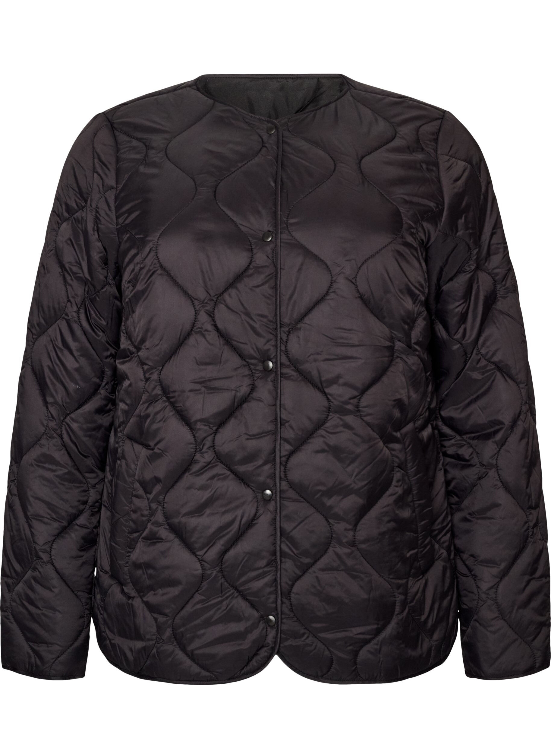 Quilted jacket with press studs and round neck