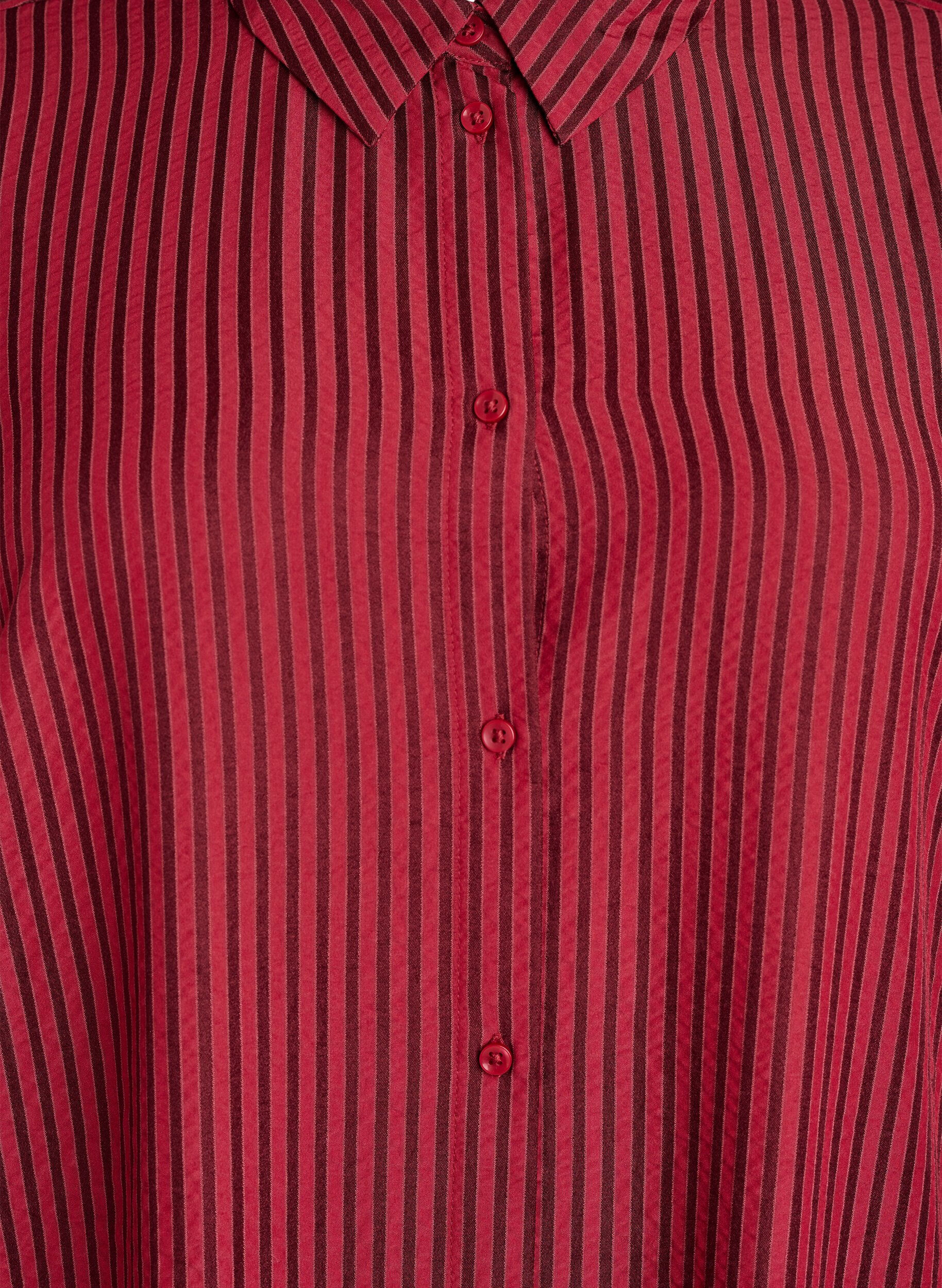 Zizzifashion Long striped shirt with button detail on the back, Red, Packshot image number 2