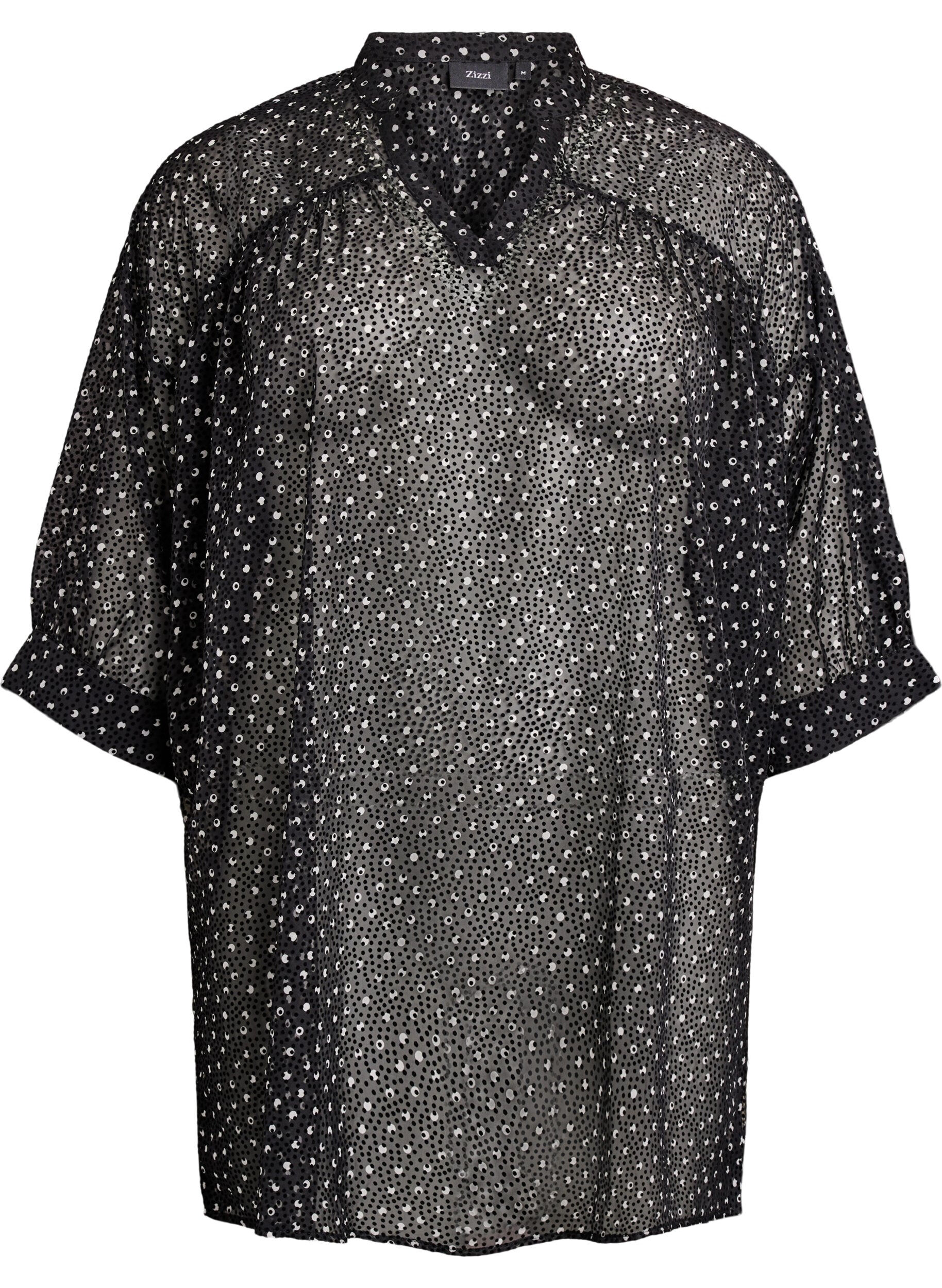 Chiffon tunic with velvet dot pattern