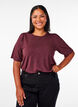T-shirt with glitter and short puff sleeves, Dark Bordeaux, Model image number 0