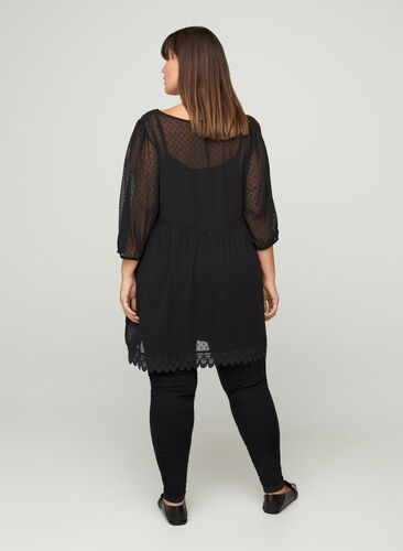 Textured tunic with 3/4 length sleeves, Black, Model image number 1