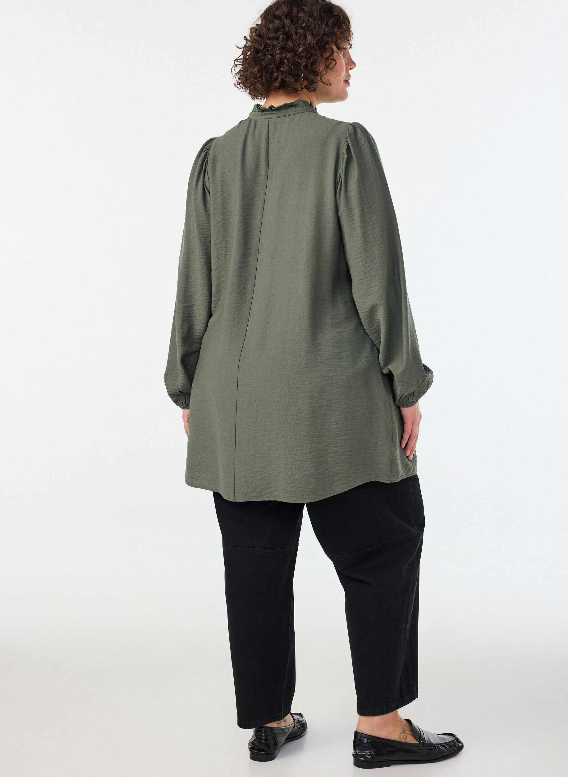 ZizzifashionViscose tunic with ruffles and buttons, Green, Model image number 2