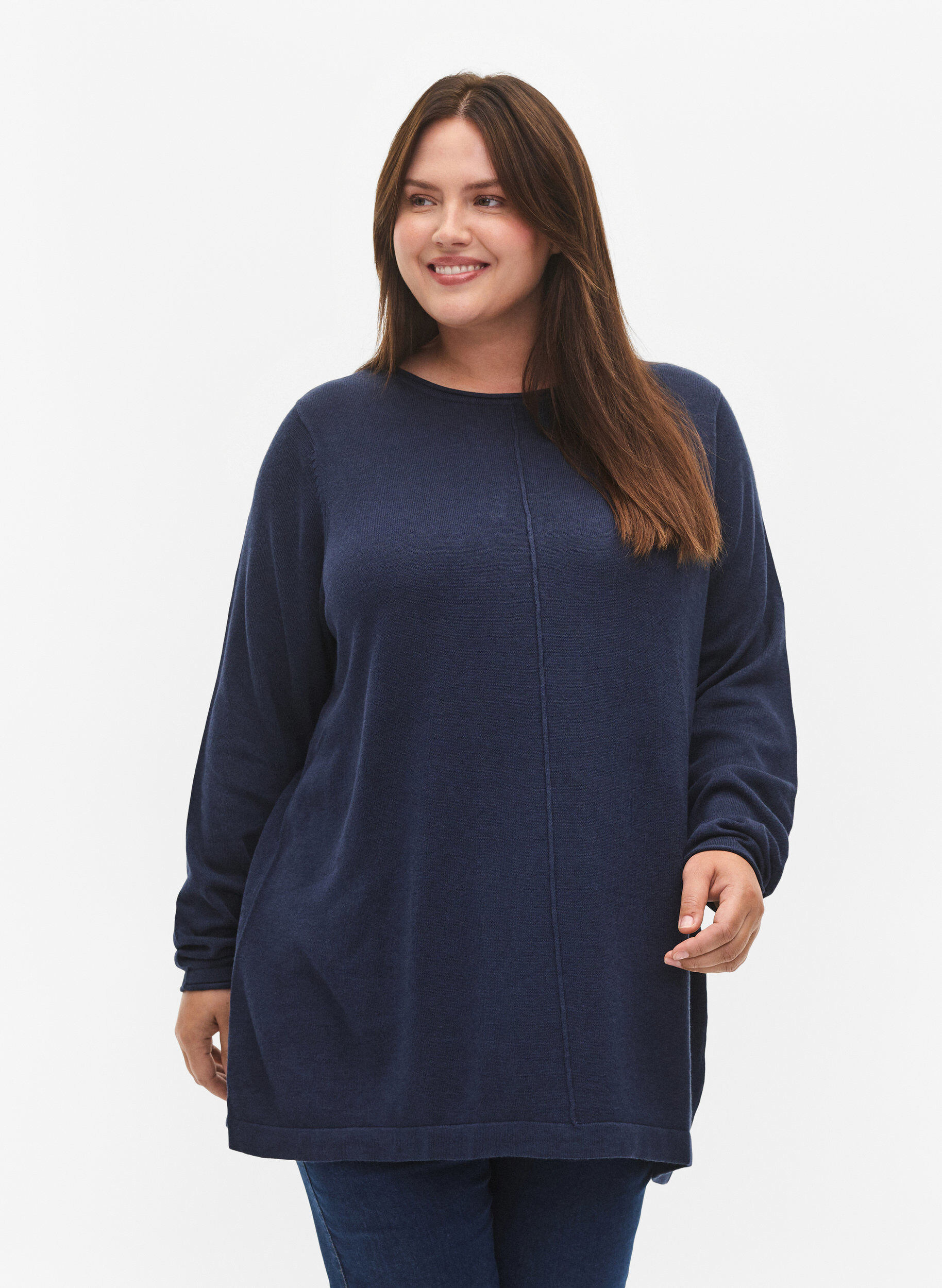 Zizzifashion Knitted blouse in cotton-viscose blend, Blue, Model image number 0