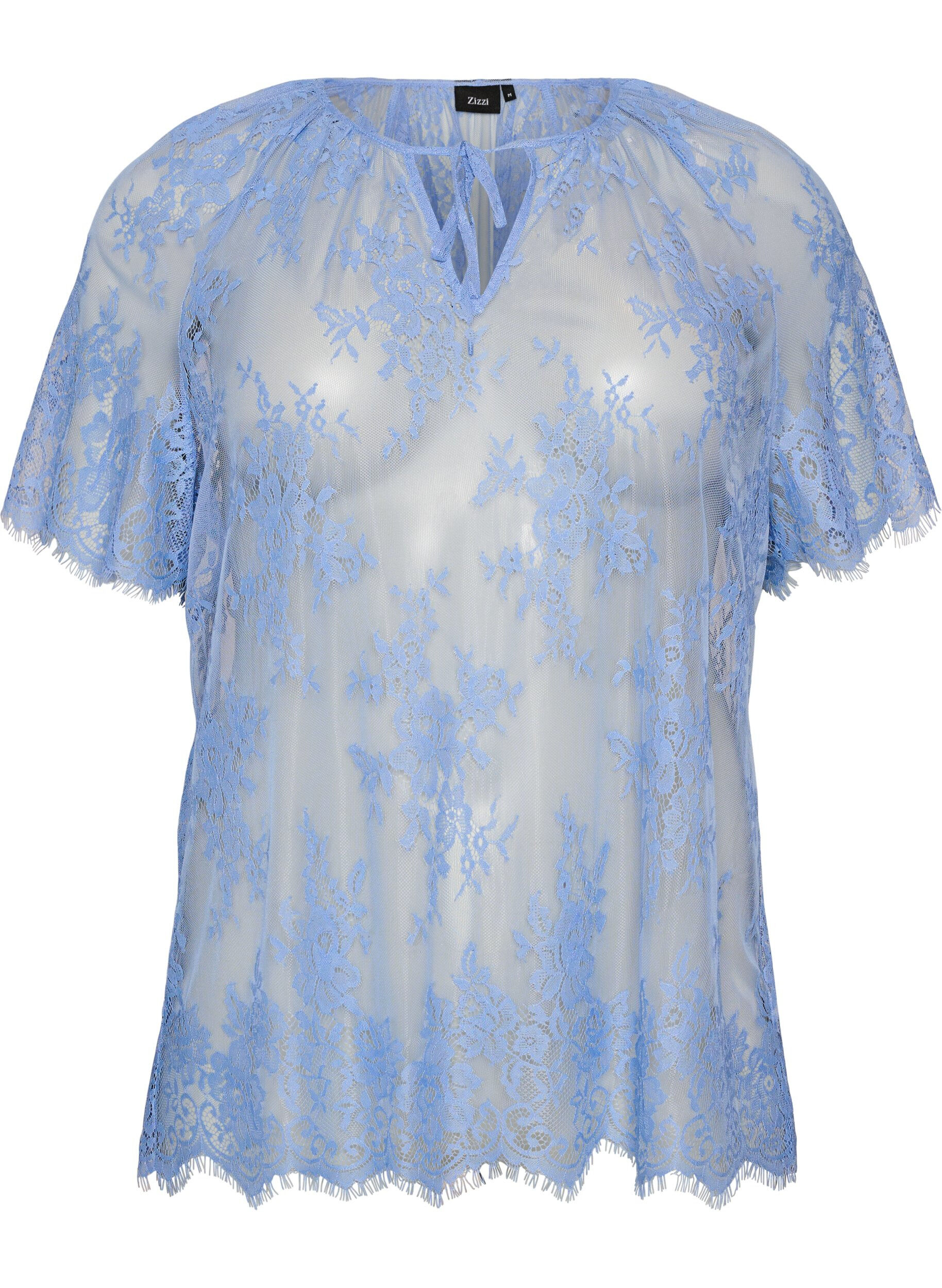 Zizzifashion Short-sleeved lace blouse with tie-fastening, Purple, Packshot image number 0