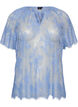 Short-sleeved lace blouse with tie-fastening, Purple, Packshot image number 0