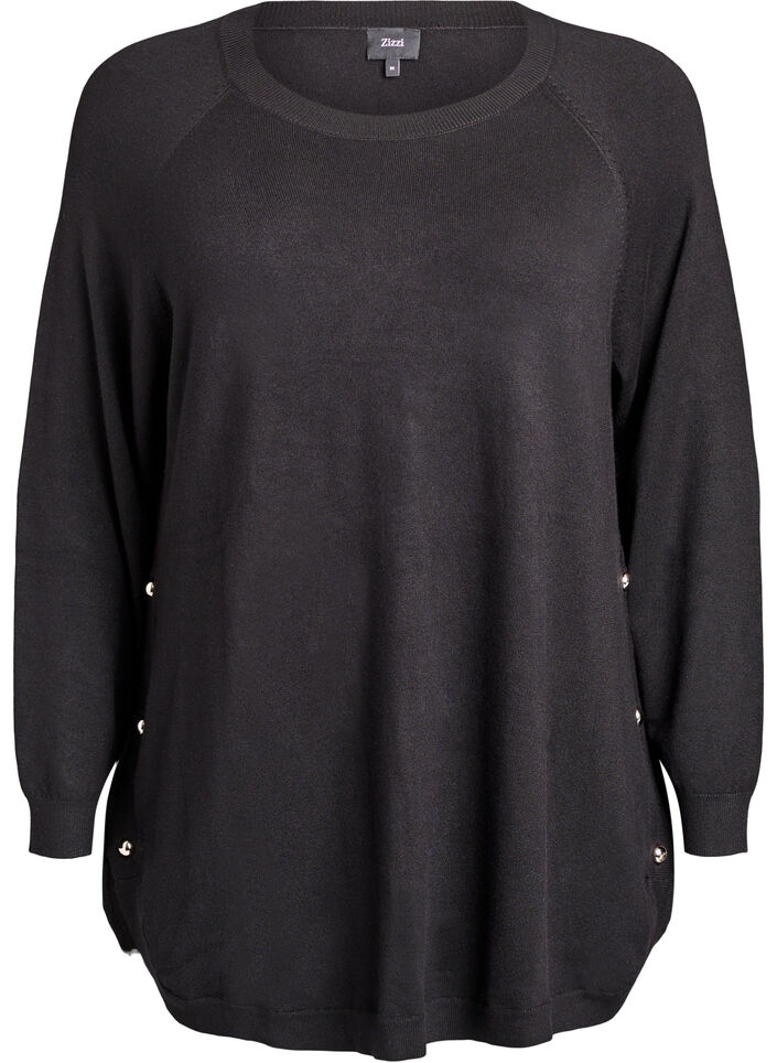 Knitted blouse with side buttons, Black, Packshot image number 0