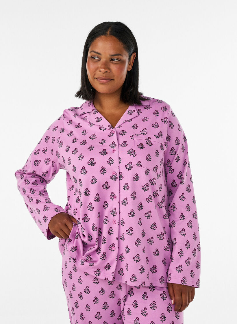 Cotton pyjama shirt with chest pocket, Rose, Model image number 0