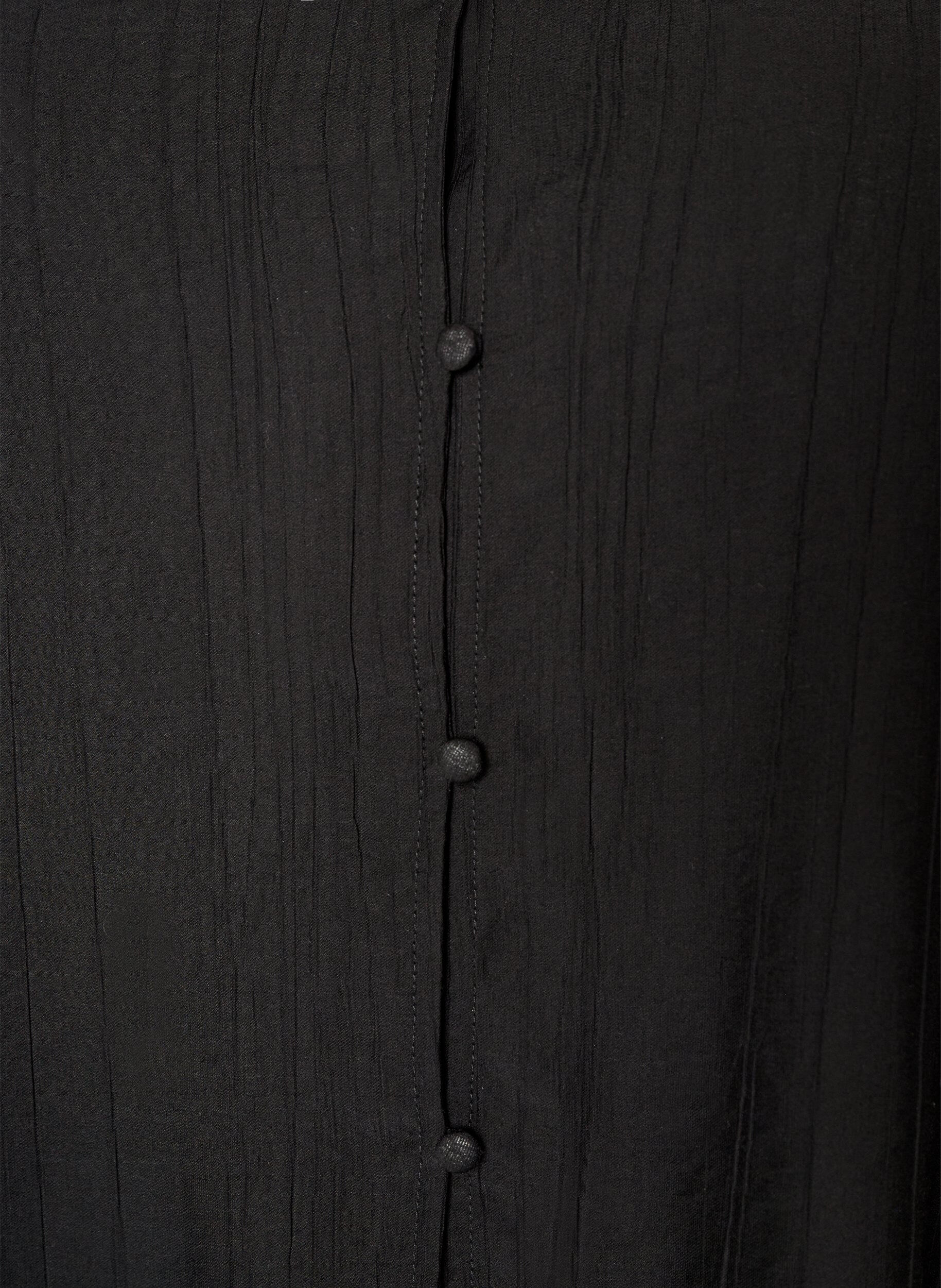 Zizzifashion Loose tunic with crinkled texture and ruffle hem, Black, Packshot image number 2