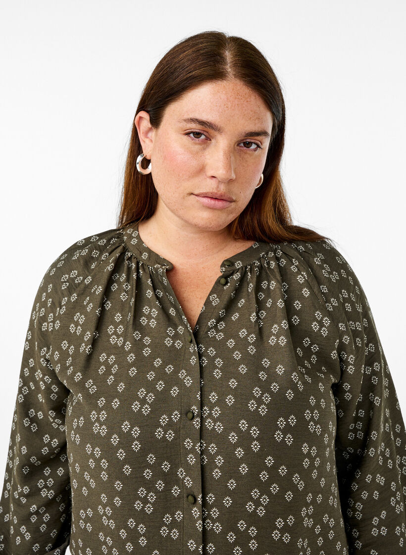 Long-sleeved tunic with floral print, Green, Image image number 0