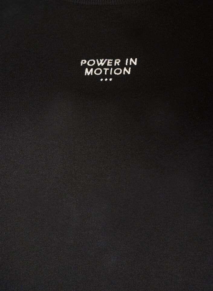 Active T-shirt with a loose fit and embroidered statement, Black, Packshot image number 2