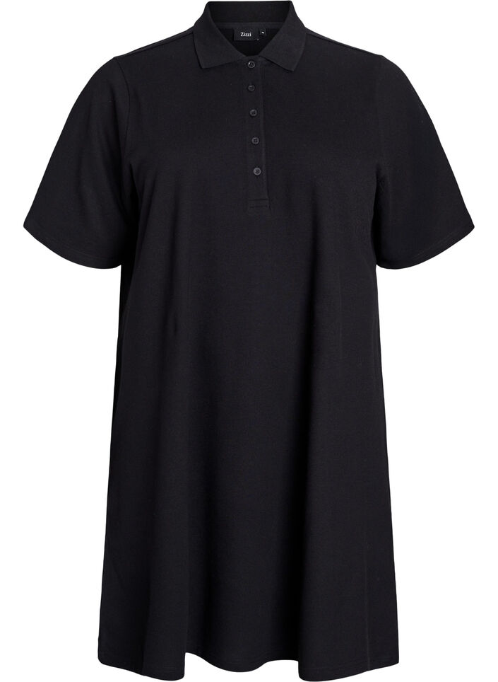 Short A-line polo dress, Black, Packshot image number 0