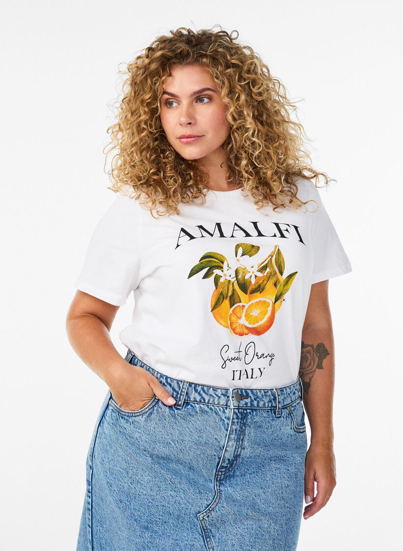 Organic cotton T-shirt with citrus print, White, Model image number 0