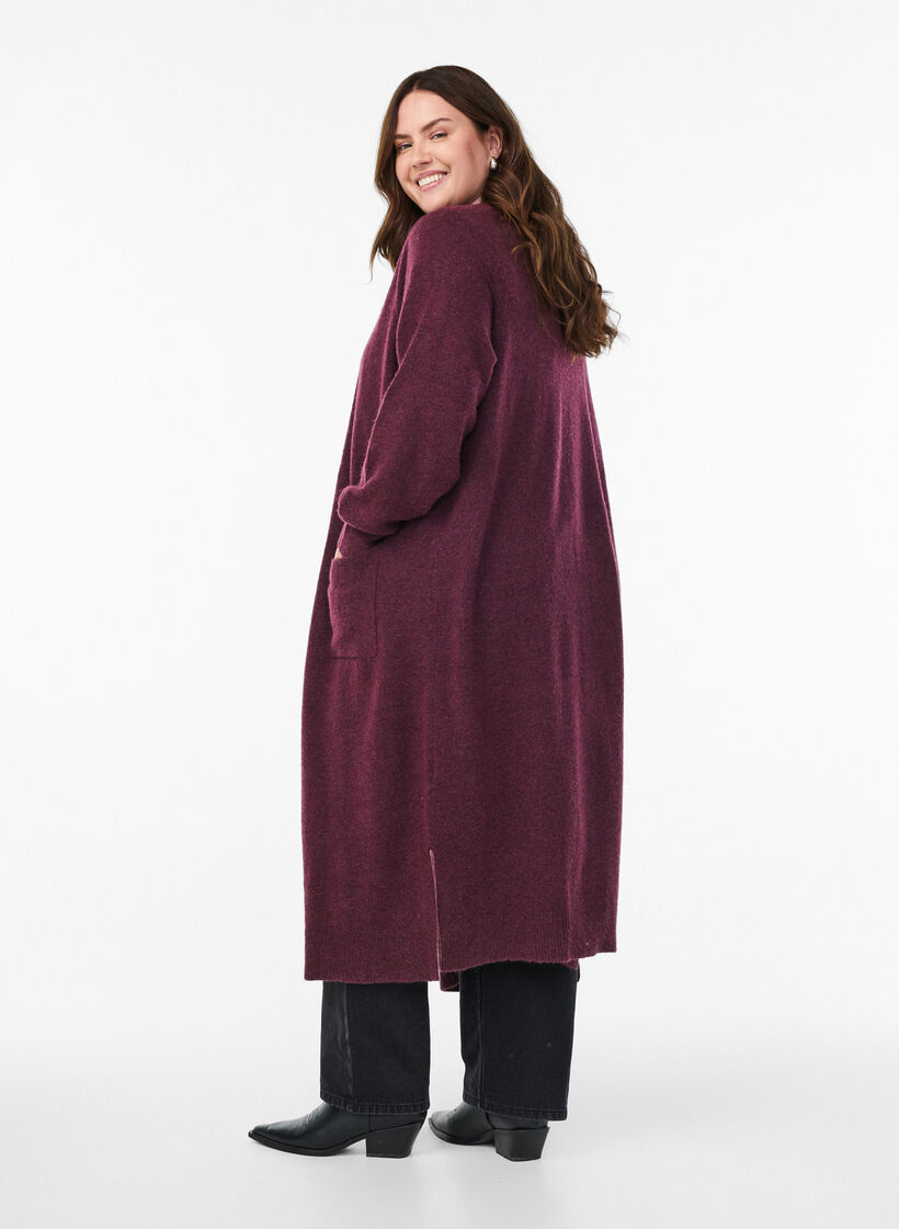 Long knit cardigan with pockets, Red, Model image number 1