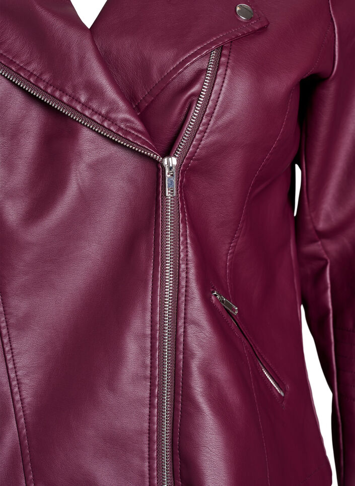 Faux leather biker jacket, Dark Bordeaux, Packshot image number 2