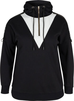 Sweatshirt with hood and zipper, Black White, Packshot image number 0