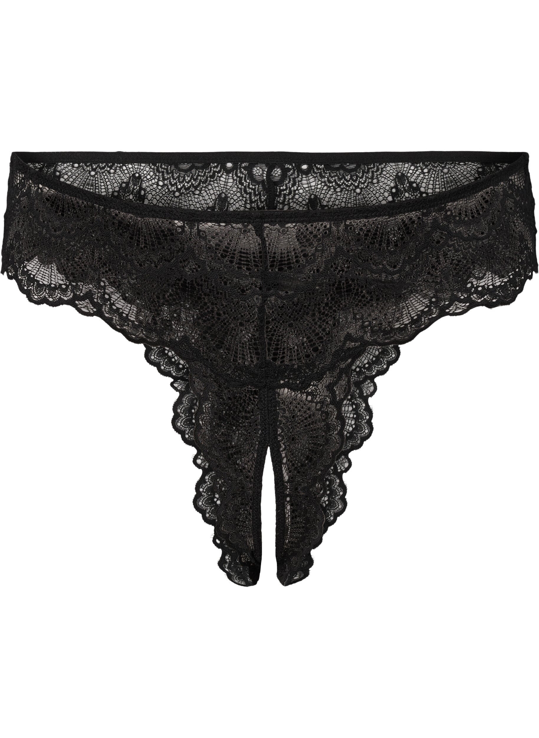 Zizzifashion Bottomless lace thong, Black, Packshot image number 0