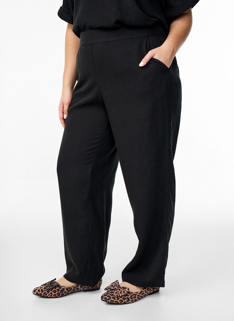 Loose trousers in linen and viscose, Black, Model image number 2