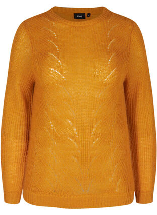 Knitted blouse with wool and round neck, Buckthorn Brown, Packshot image number 0