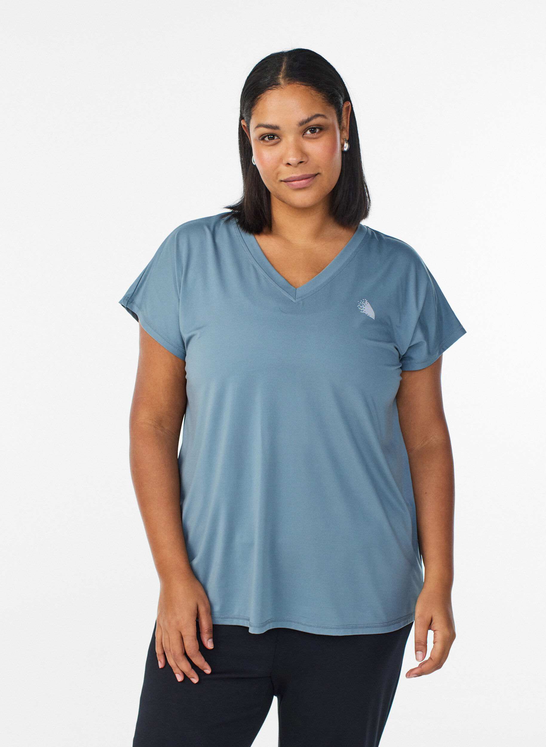 Loose training t-shirt with v-neck, Grey, Model