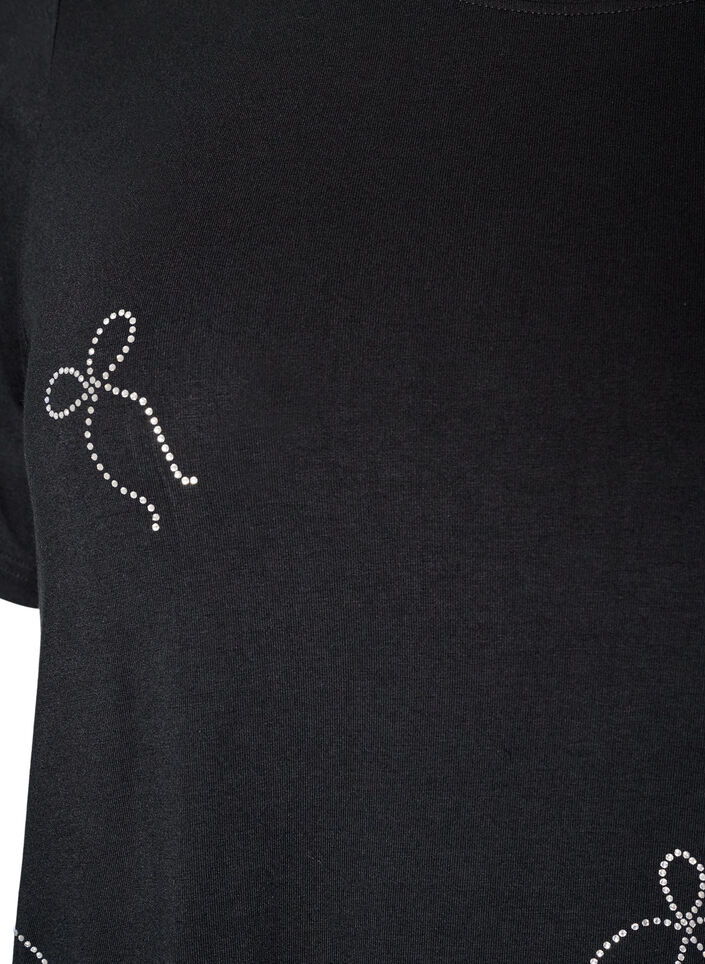 Viscose T-shirt with rhinestones, Black, Packshot image number 2
