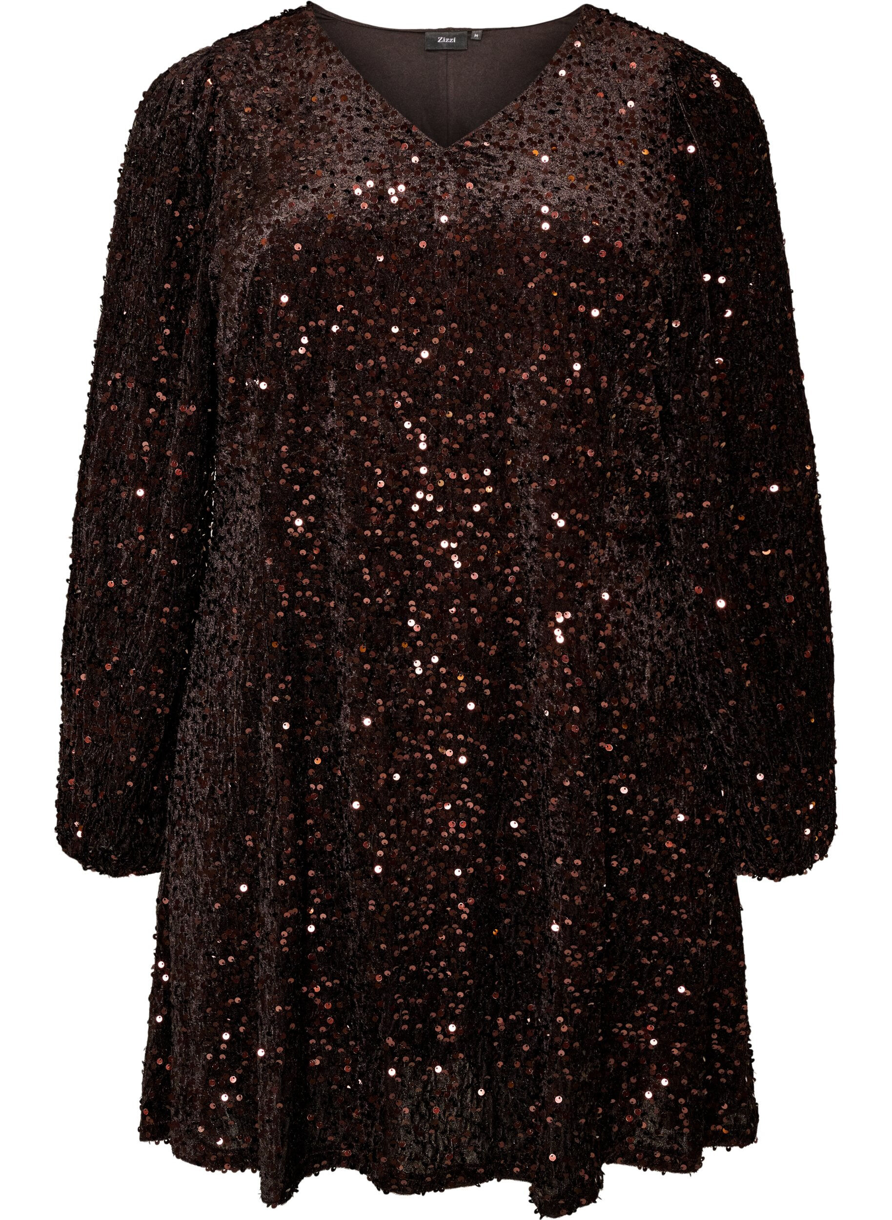 ZizzifashionShort sequin dress with an A-line shape, Brown, Packshot image number 0