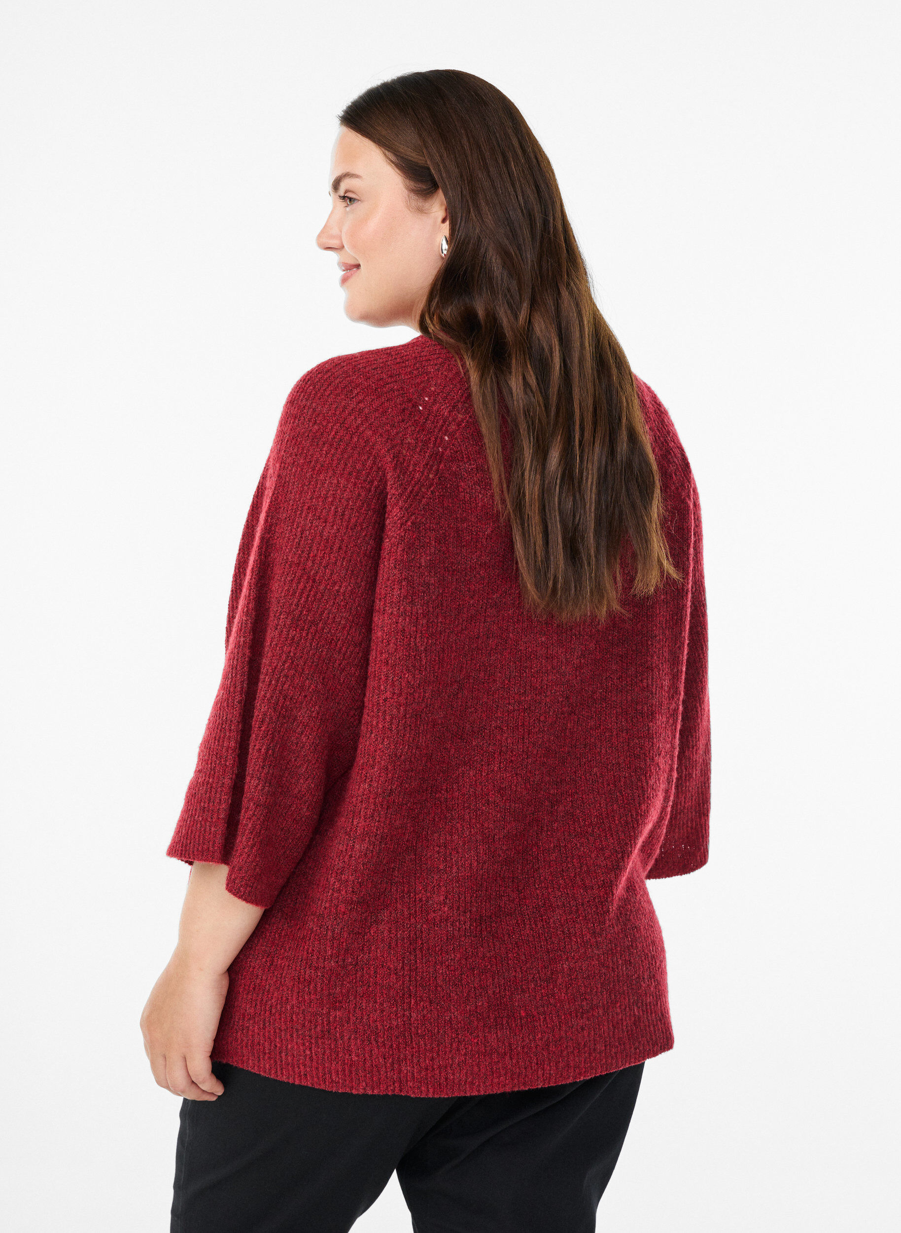 ZizzifashionRibbed jumper with 3/4 sleeves, Red, Model image number 2