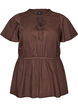 Cotton blouse with tie-string and elastic waist, Brown, Packshot image number 0