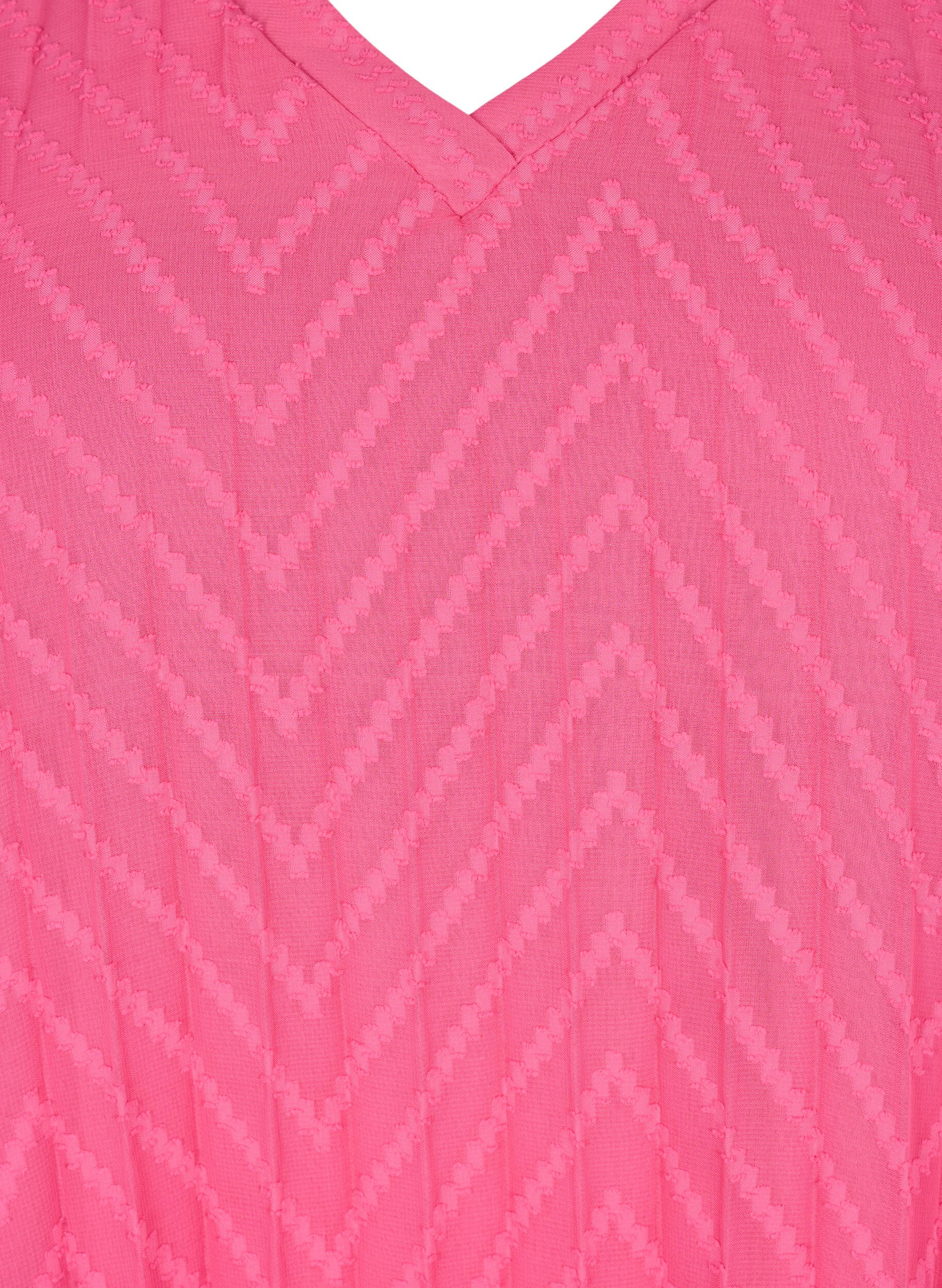 Zizzifashion Short sleeved pleated dress, Shocking Pink, Packshot image number 2