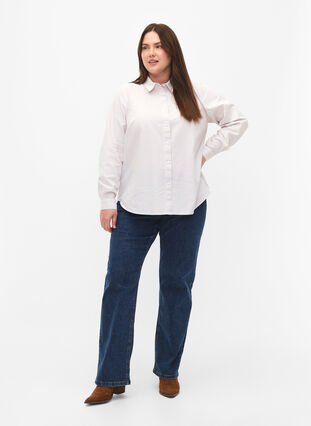 Long-sleeved cotton shirt, White Taupe Stripe, Model image number 2