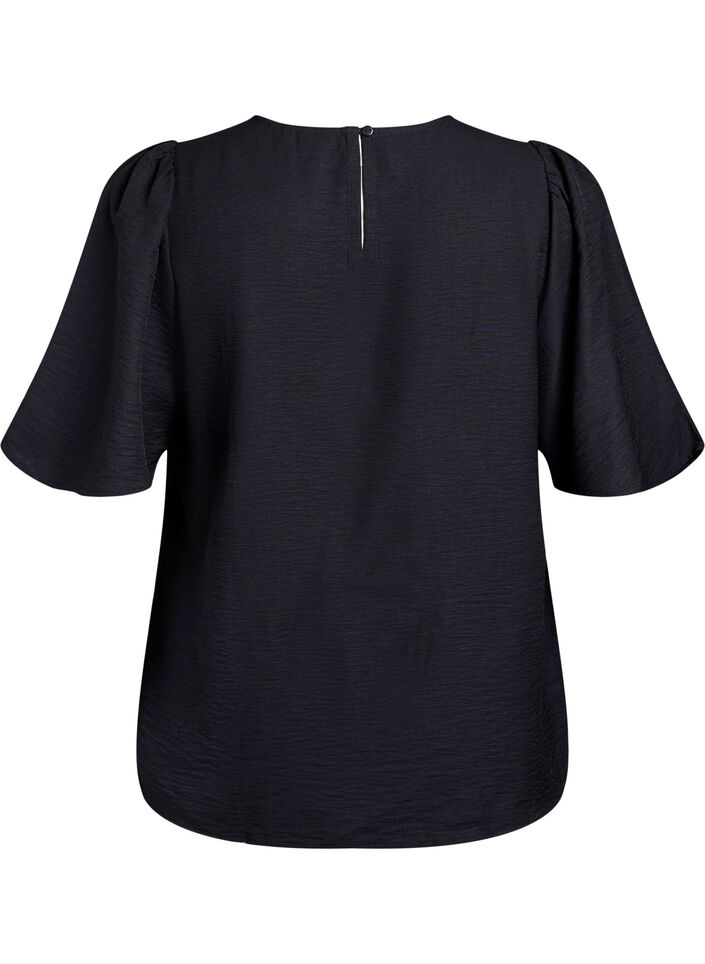 Blouse with short, wide sleeves, Black, Packshot image number 1
