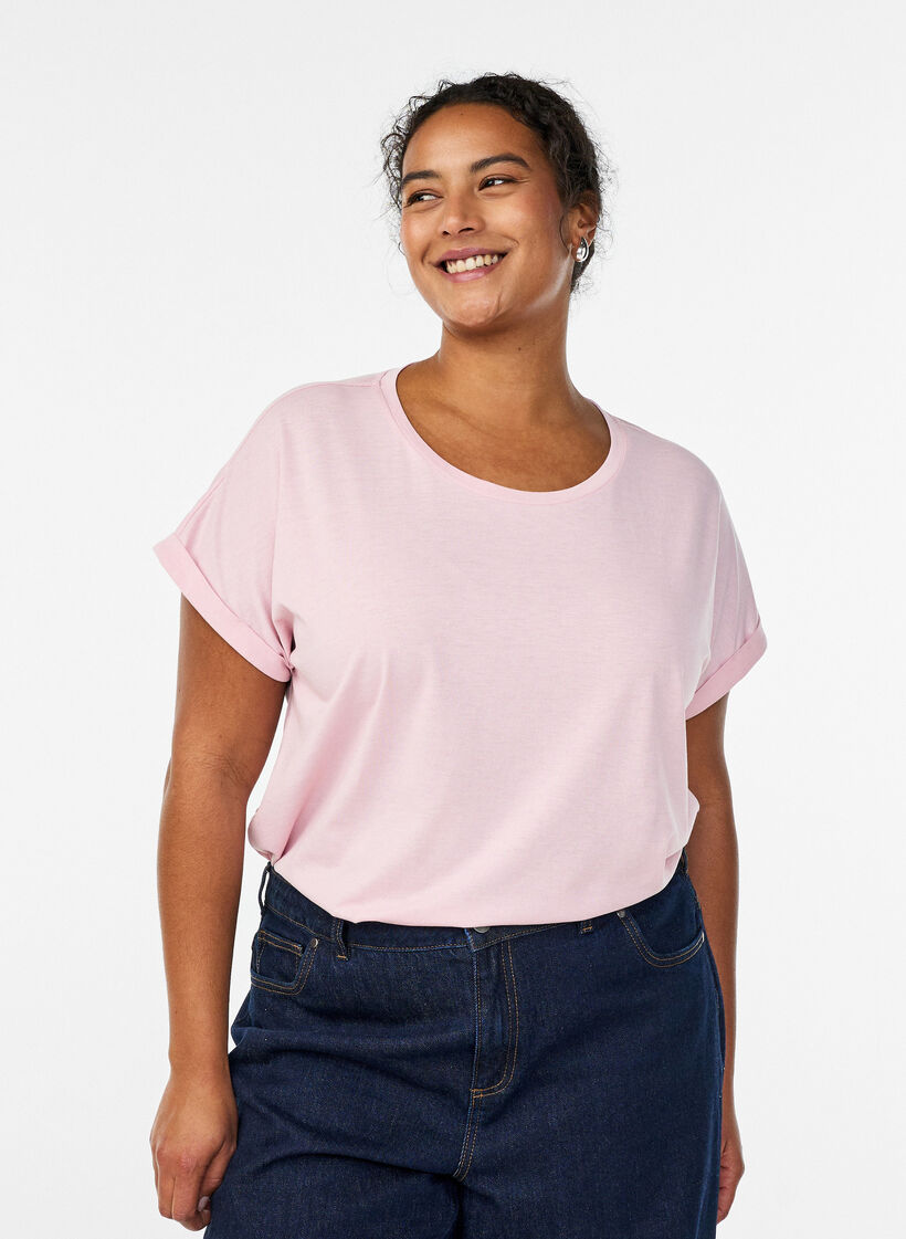 Short-sleeved cotton blend t-shirt, Pink, Model image number 0