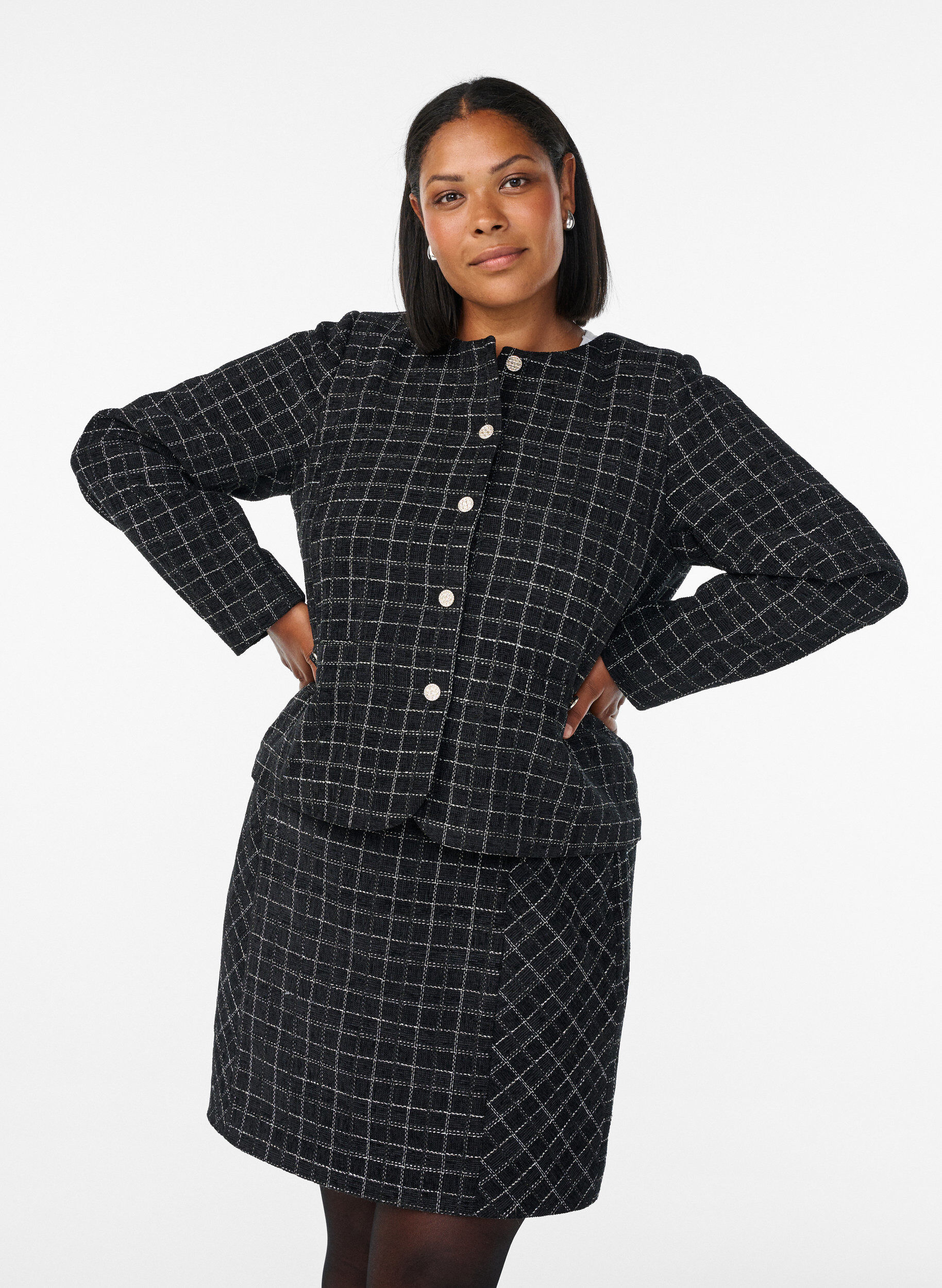 Checked skirt, Black, Model