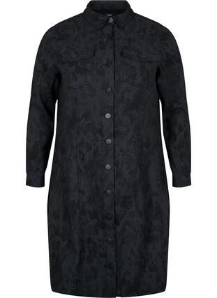 Printed dress with collar and buttons, Black, Packshot image number 0