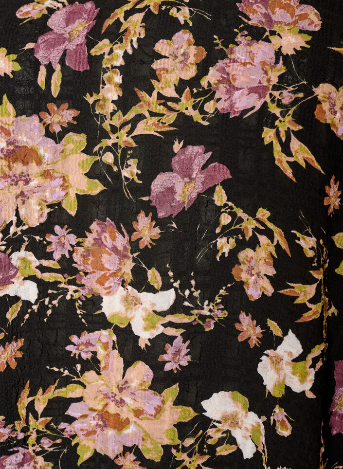 Blouse with floral print and ruffle details, Black, Packshot image number 2