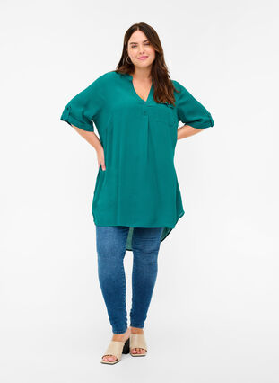 Viscose tunic with short sleeves, Pacific, Model image number 2