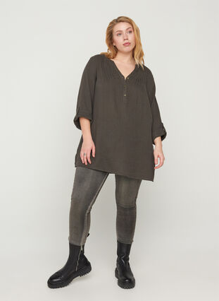 Cotton tunic with 3/4-length sleeves, Khaki As Sample, Model image number 2
