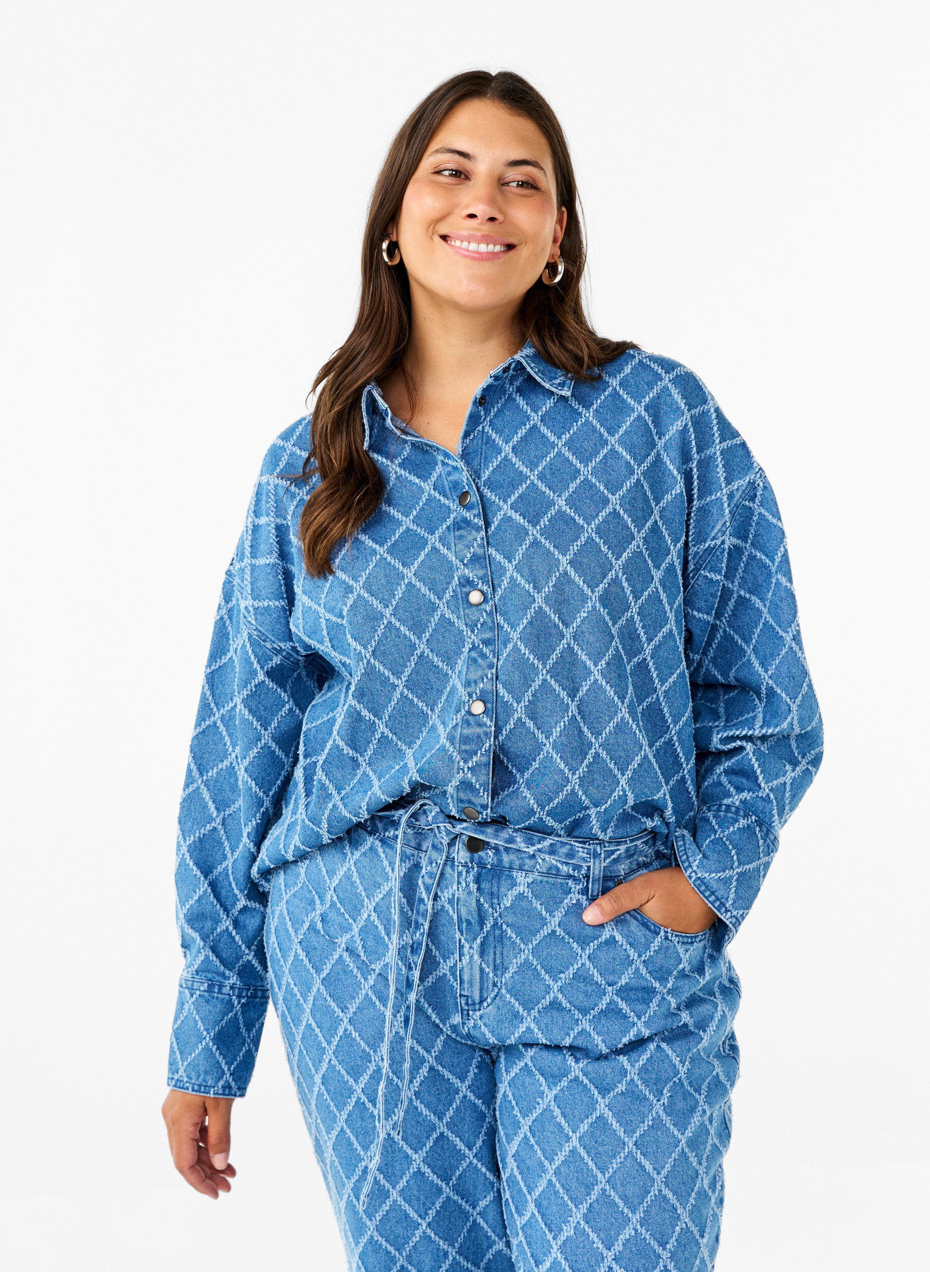 Zizzifashion Denim shirt with destroy pattern, Blue Denim, Model image number 0
