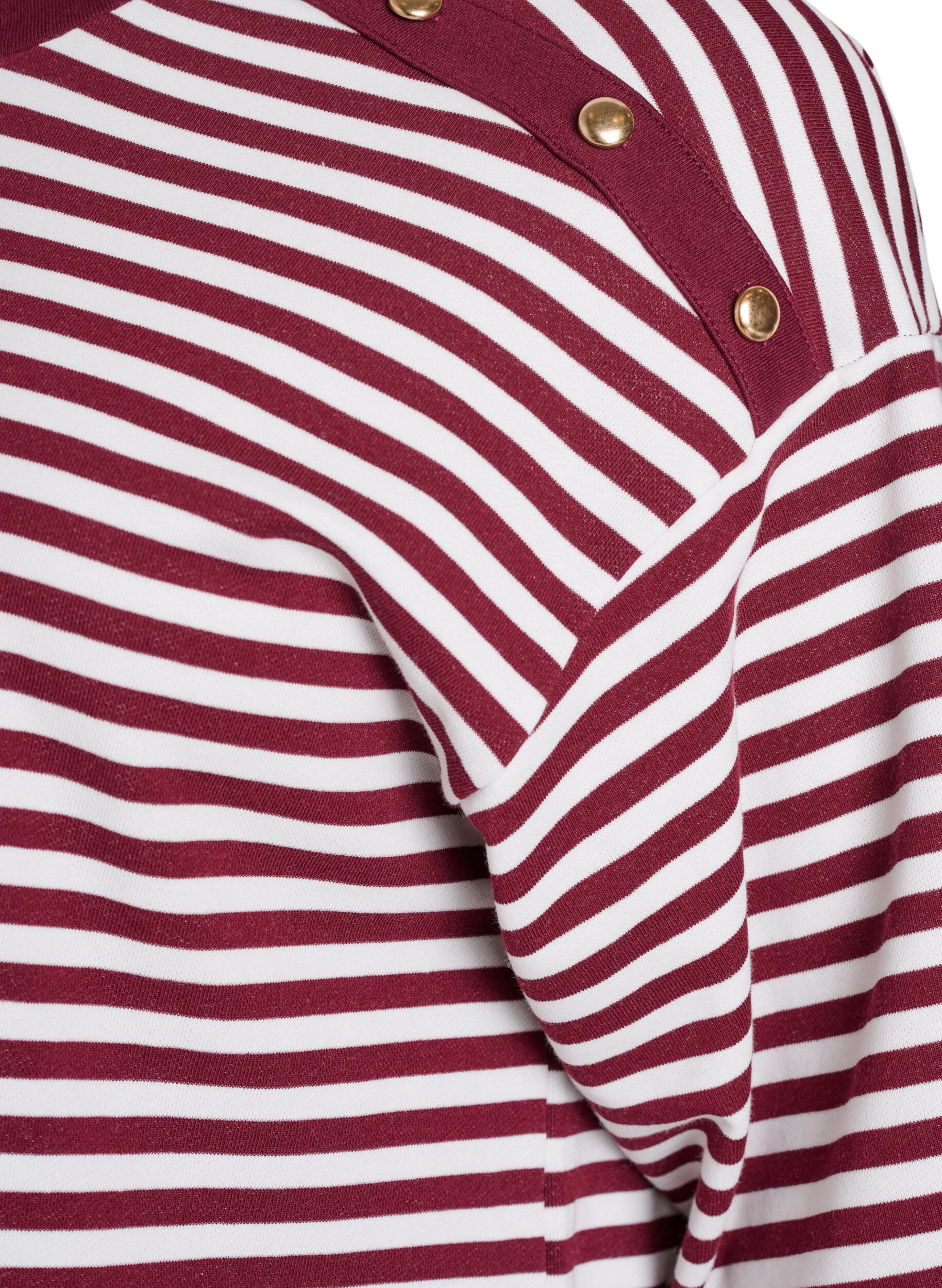 Zizzifashion Striped blouse with 3/4 sleeves and button detail, Red, Packshot image number 3