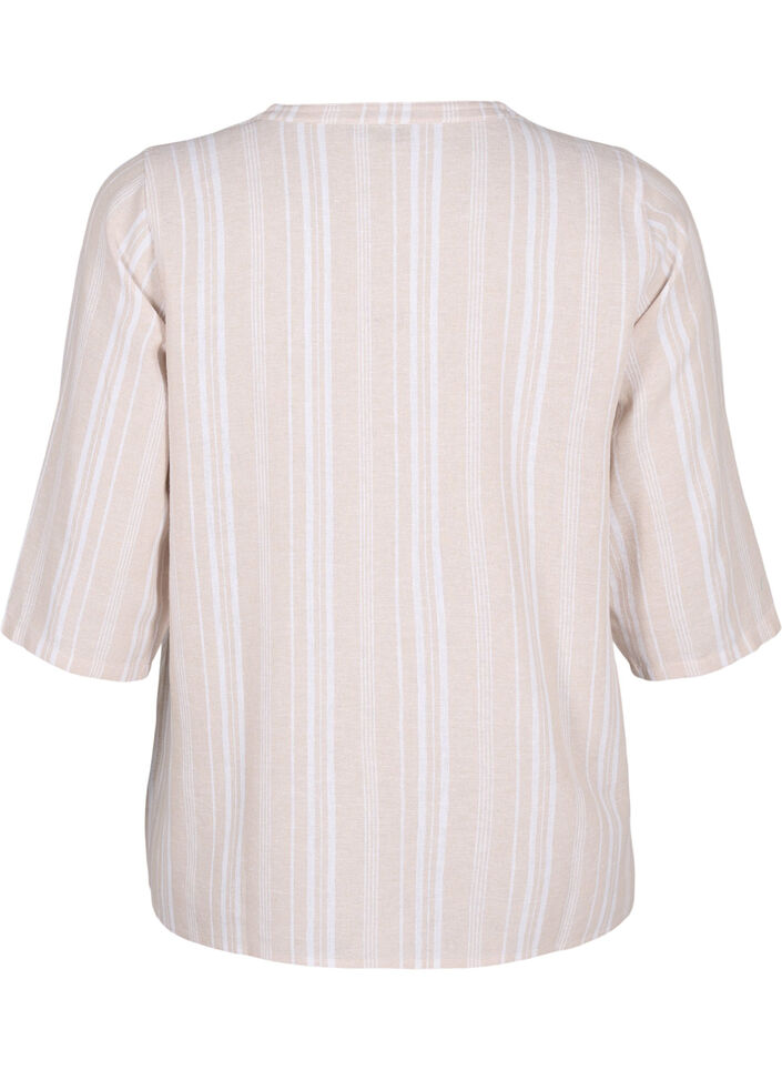Striped blouse in linen-viscose blend, Beige, Packshot image number 1