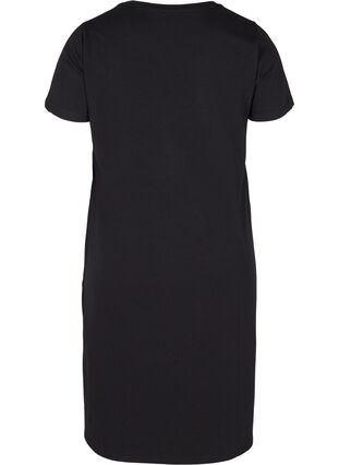 Short-sleeved dress in cotton with slit, Black, Packshot image number 1