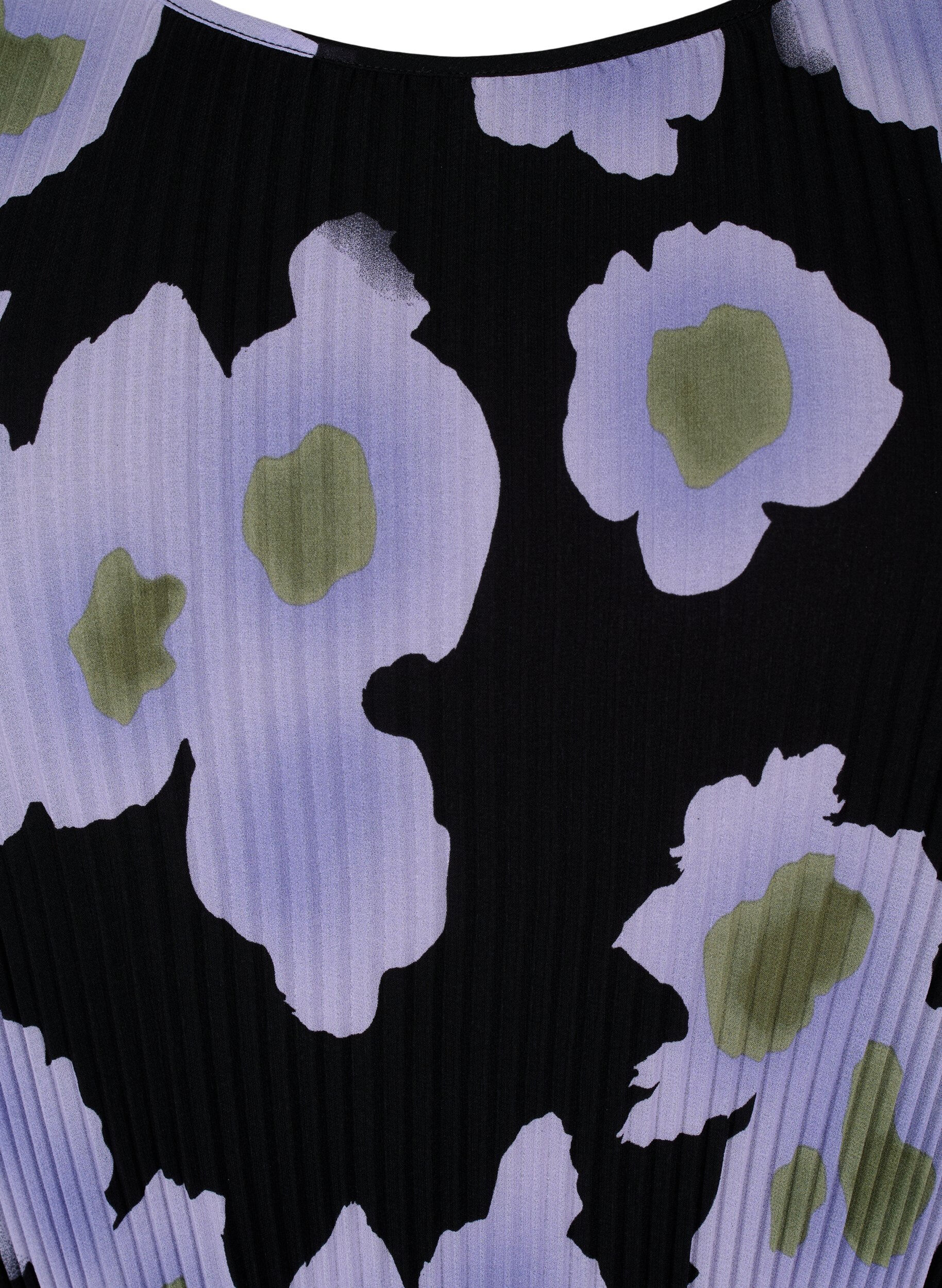 Zizzifashion Printed pleated dress with waist tie, Black w. Floral, Packshot image number 2