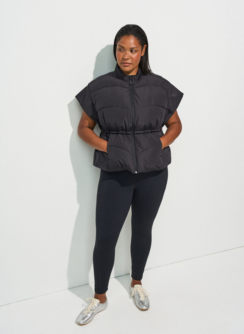 Puffer gilet with adjustable waist, Black, Model image number 1