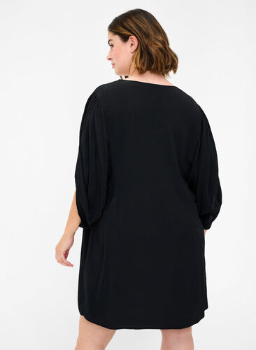 Viscose tunic with decorative 3/4 sleeves, Black, Model image number 1