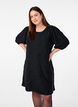 Short dress with texture and 3/4 sleeves, Black, Model image number 0