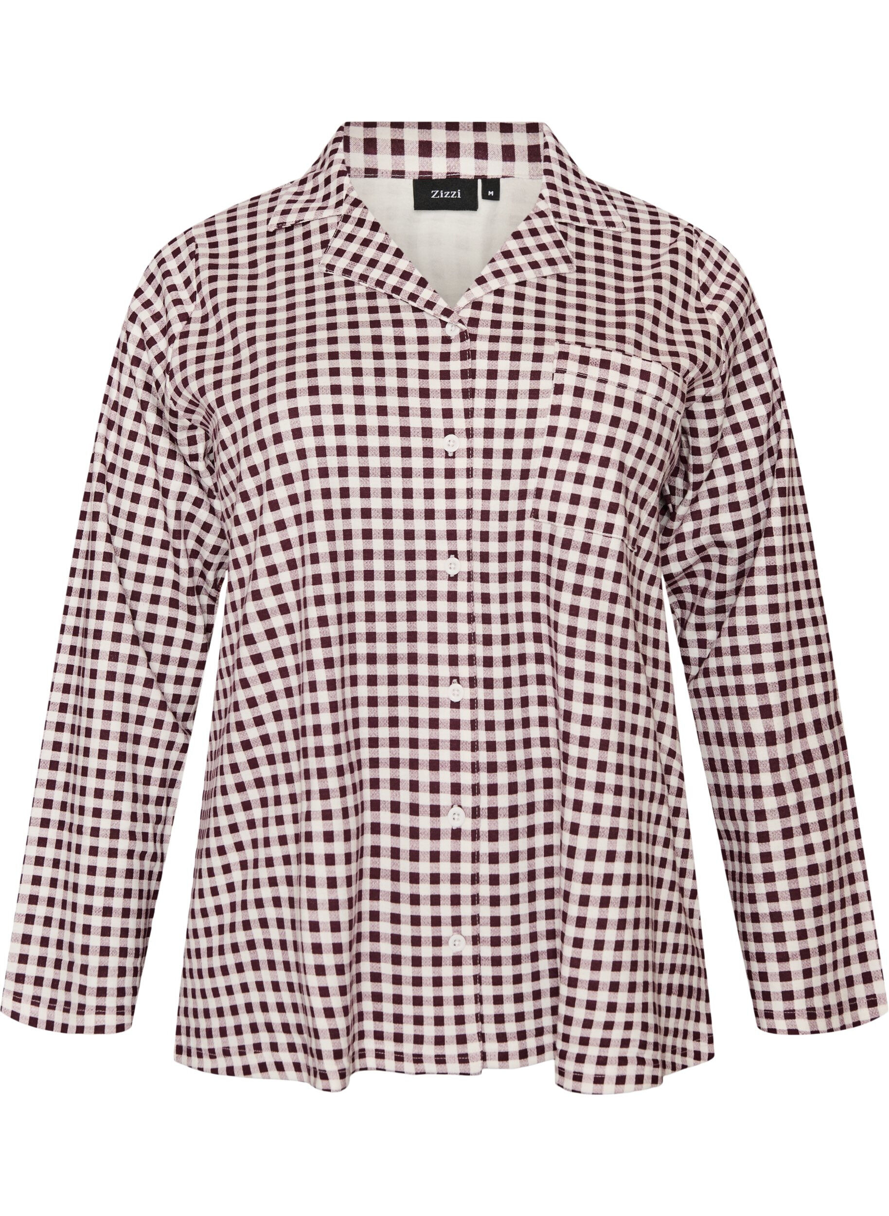 ZizzifashionCotton pyjama shirt with chest pocket, Red, Packshot image number 0