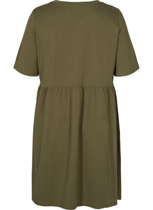 Short sleeve cotton dress with pleated skirt, Ivy Green, Packshot image number 1